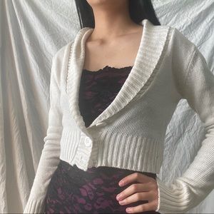 Cropped White Cardigan Sweater